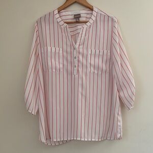 Chicos Sz 3 Striped Red and White Button-Up Tunic Top